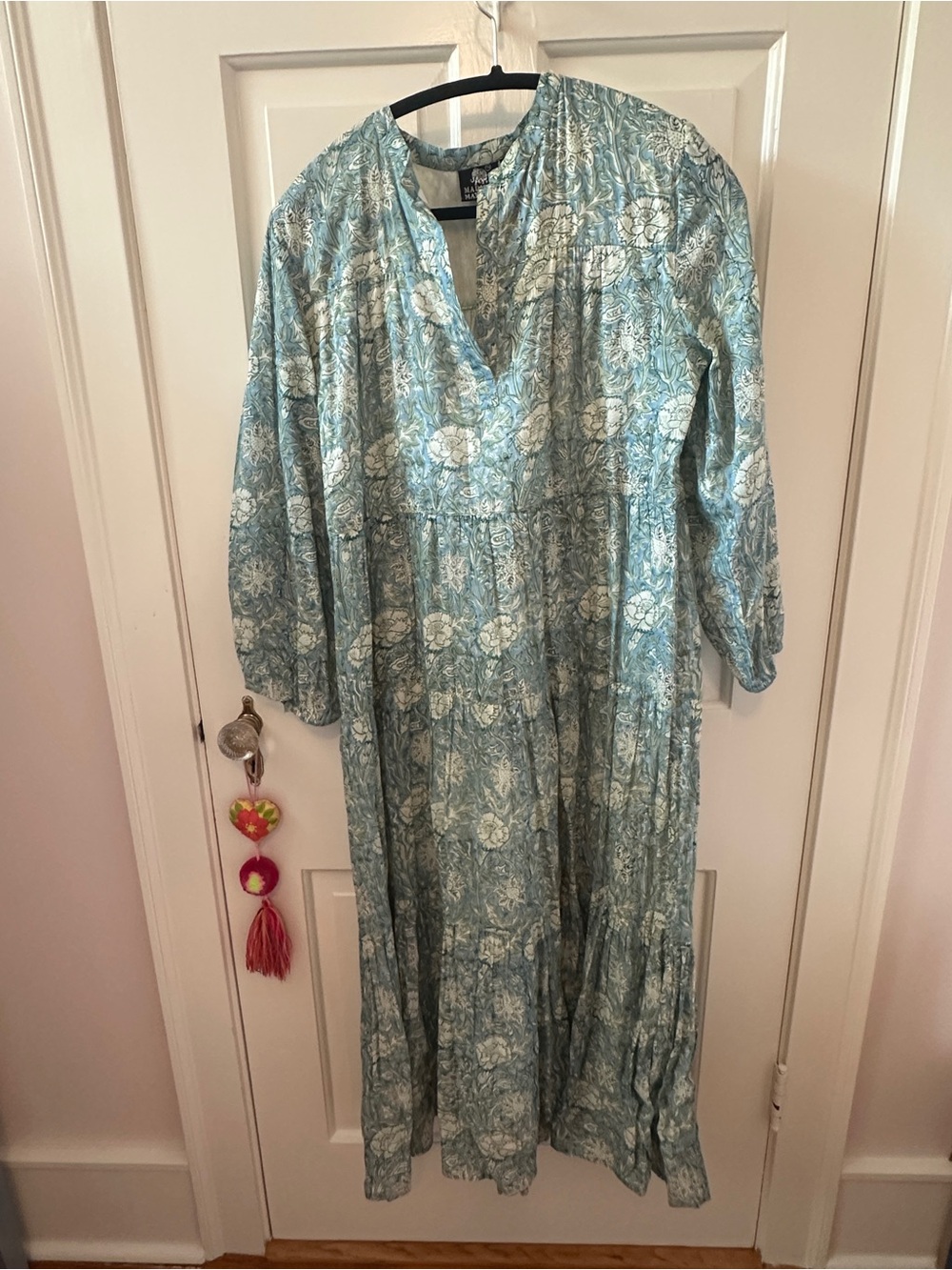 Madison Mathews Light Blue Floral V-Neck Women's Maxi Dress